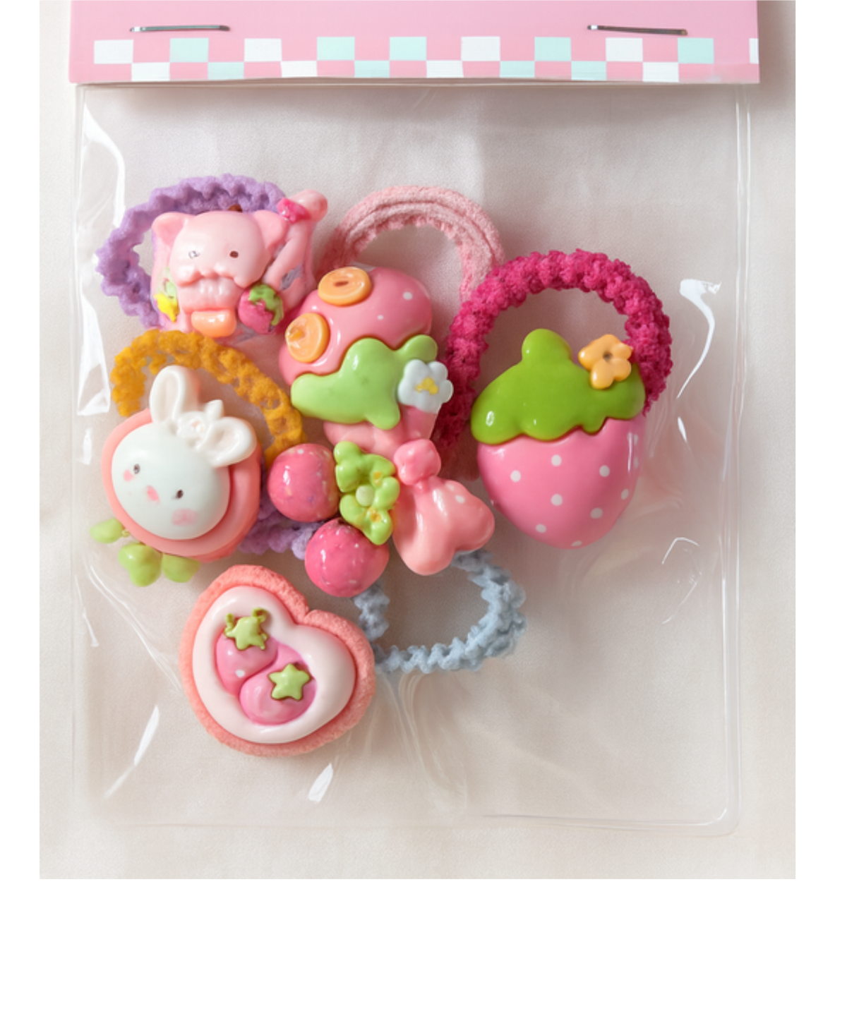 Cute Strawberry & Bunny Kids Hair Accessories Set (Pack of 6)