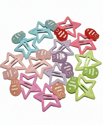 Kawaii Star & Fish Hair Clip Set–  Pastel Snap Clips (Pack of 6)