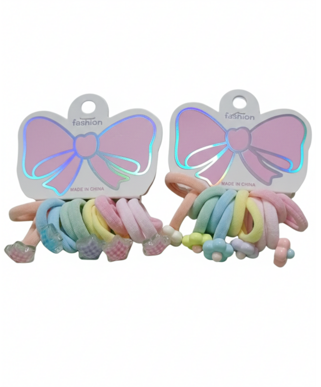 Pastel Soft Hair Ties –  With Cute themed Beads (A bunch of 12)
