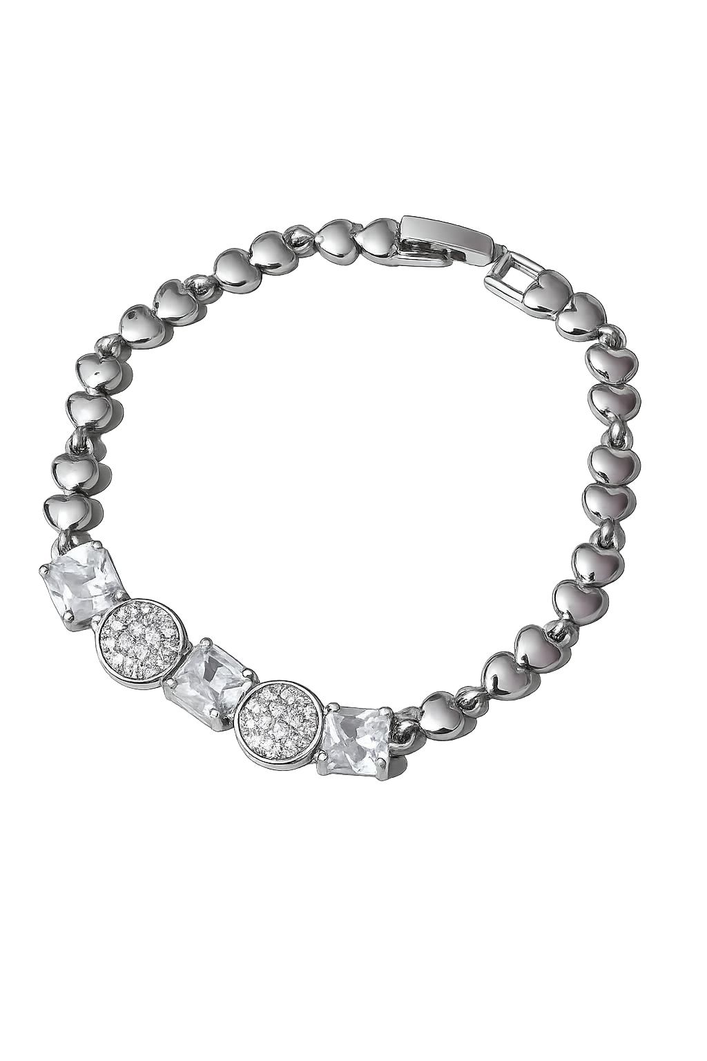 Elegant Silver Heart Bracelet with Crystal Stones for Women