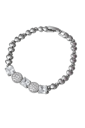 Elegant Silver Heart Bracelet with Crystal Stones for Women
