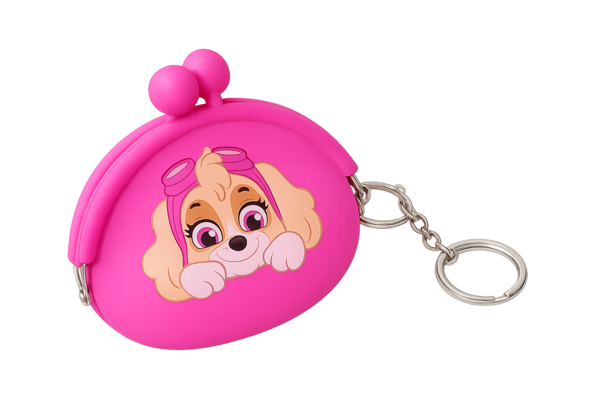 Cute Pink Cartoon Silicone Coin Pouch Keychain for Girls