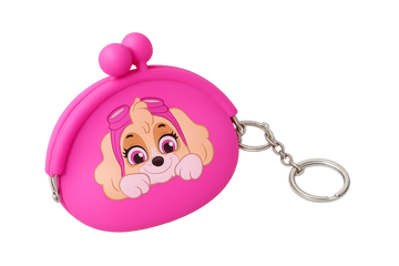 Cute Pink Cartoon Silicone Coin Pouch Keychain for Girls