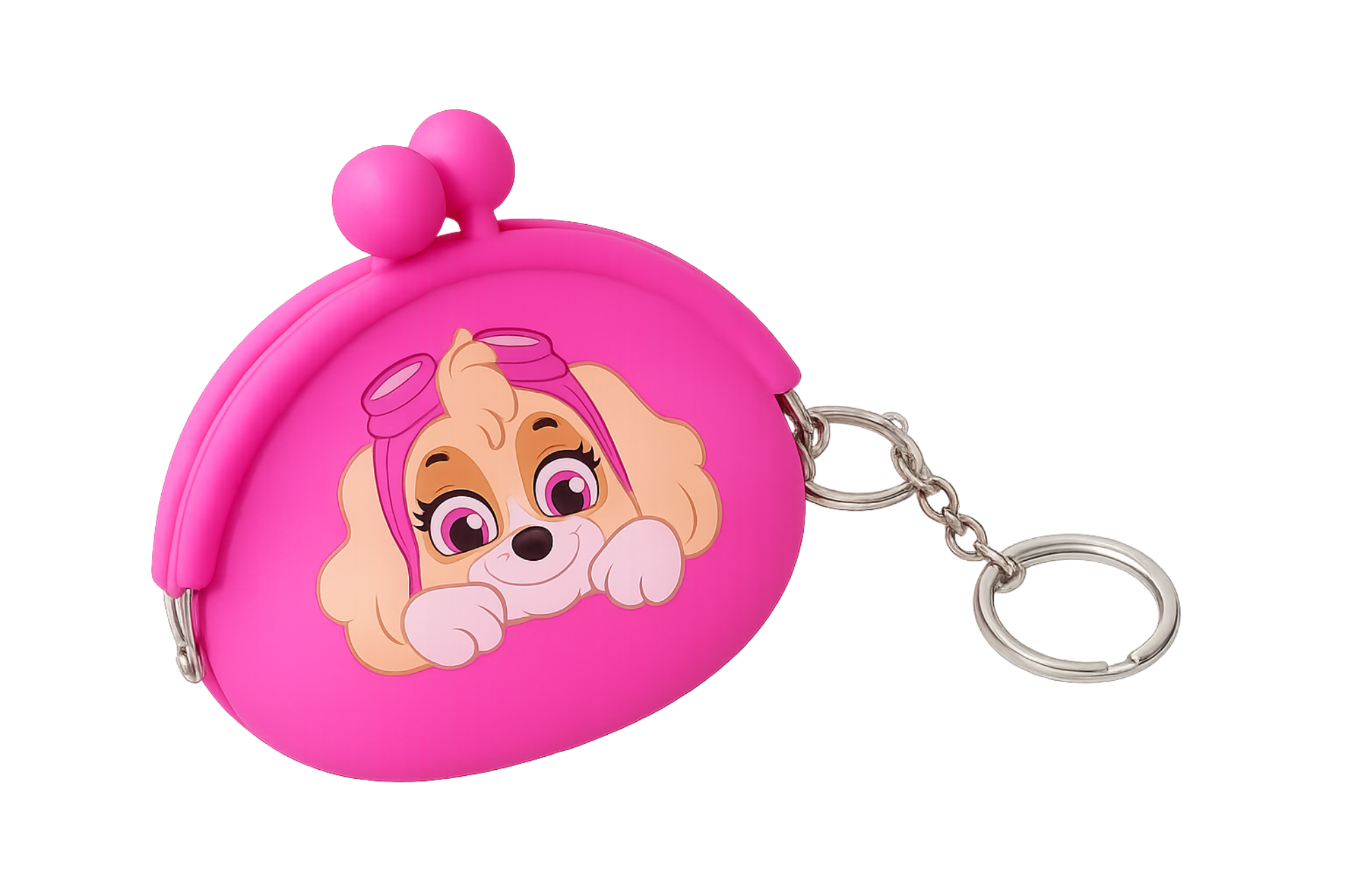 Cute Pink Cartoon Silicone Coin Pouch Keychain for Girls