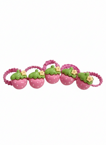 Kawaii Pink Strawberry Hair Elastics - (Pack of 5)