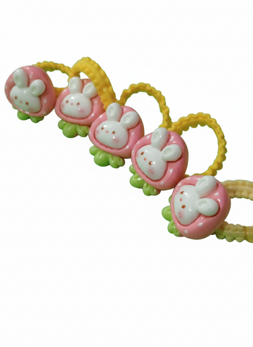 Kawaii bunny Strawberry Hair Elastics - (Pack of 5)