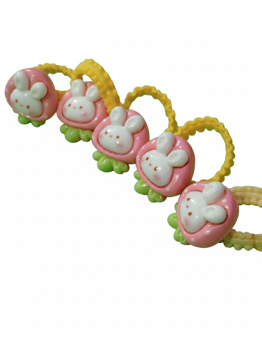 Kawaii bunny Strawberry Hair Elastics - (Pack of 5)