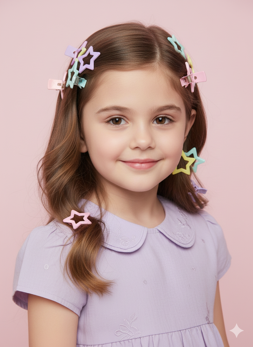 Kawaii Star & Fish Hair Clip Set– 6 pairs of Pastel Snap Clips