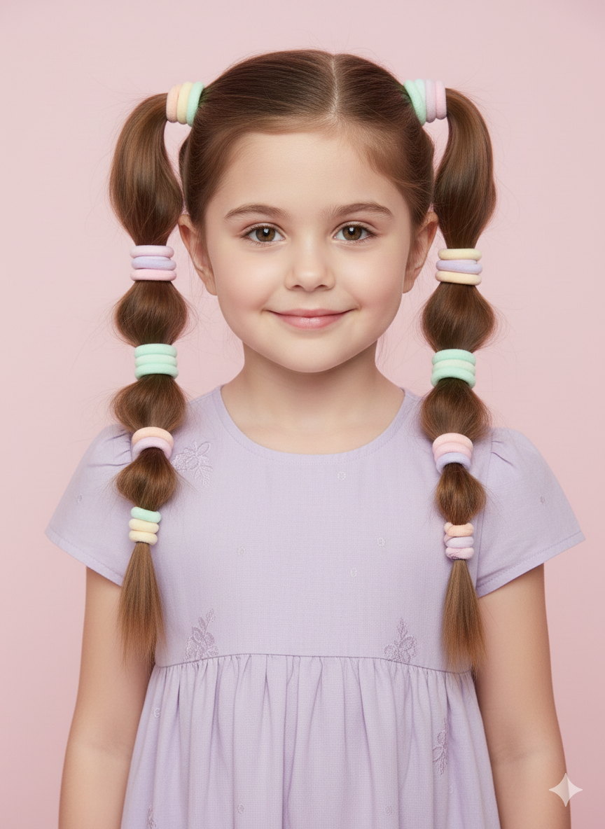 Cute Pastel Hair Ties Box – 100+ Soft Elastic Bands for Kids