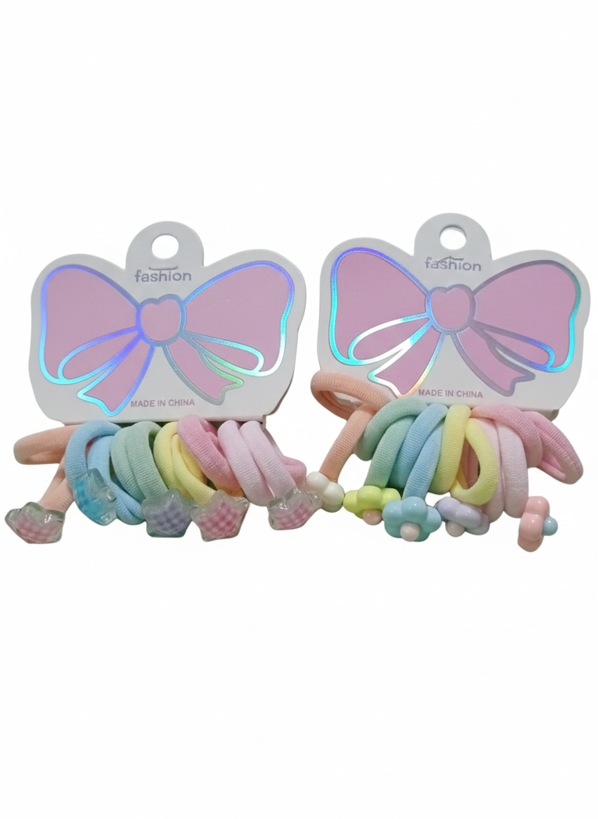 Pastel Soft Hair Ties – Pack of 10 (With Cute Flower Beads)