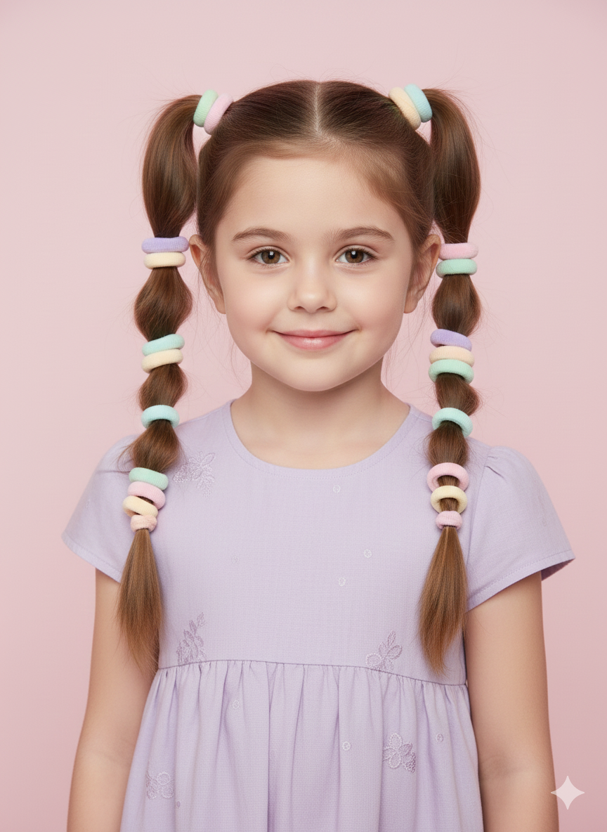 Kawaii Bear 2-in-1 Hair Accessory Set – Pastel Scrunchies & Elastic Bands in Divided Gift Jar