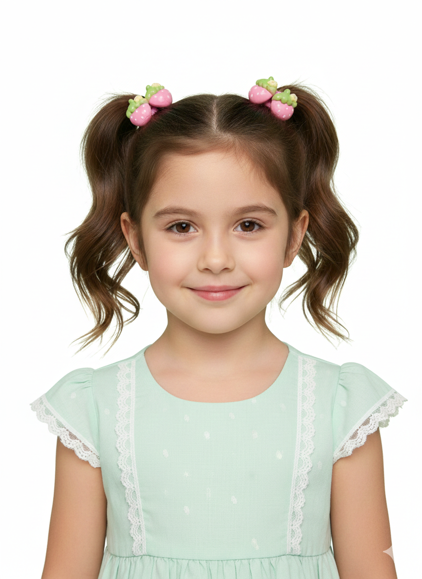 Kawaii Pink Strawberry Hair Elastics - Set of 5