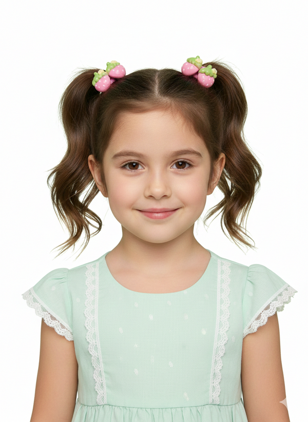 Kawaii Pink Strawberry Hair Elastics - Set of 5