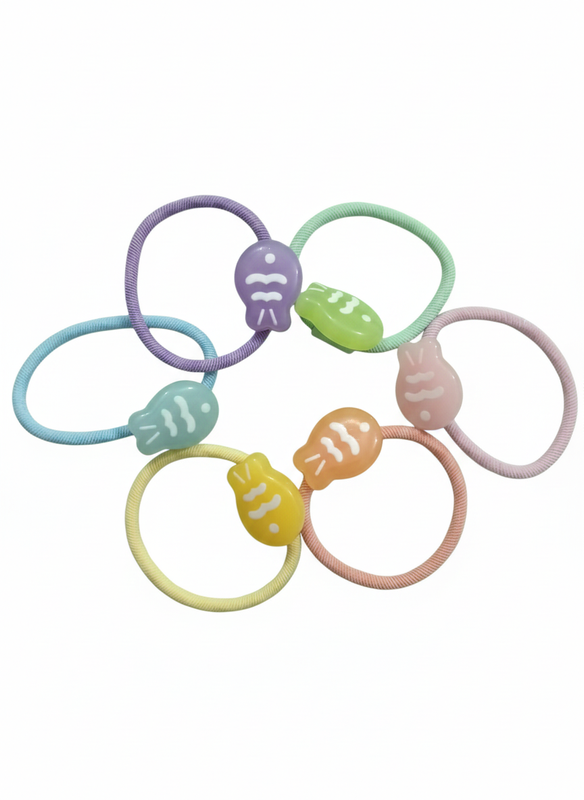 Cute Kitty& Fish Elastic Hair Ties – Pastel Pony (Pack of 6)