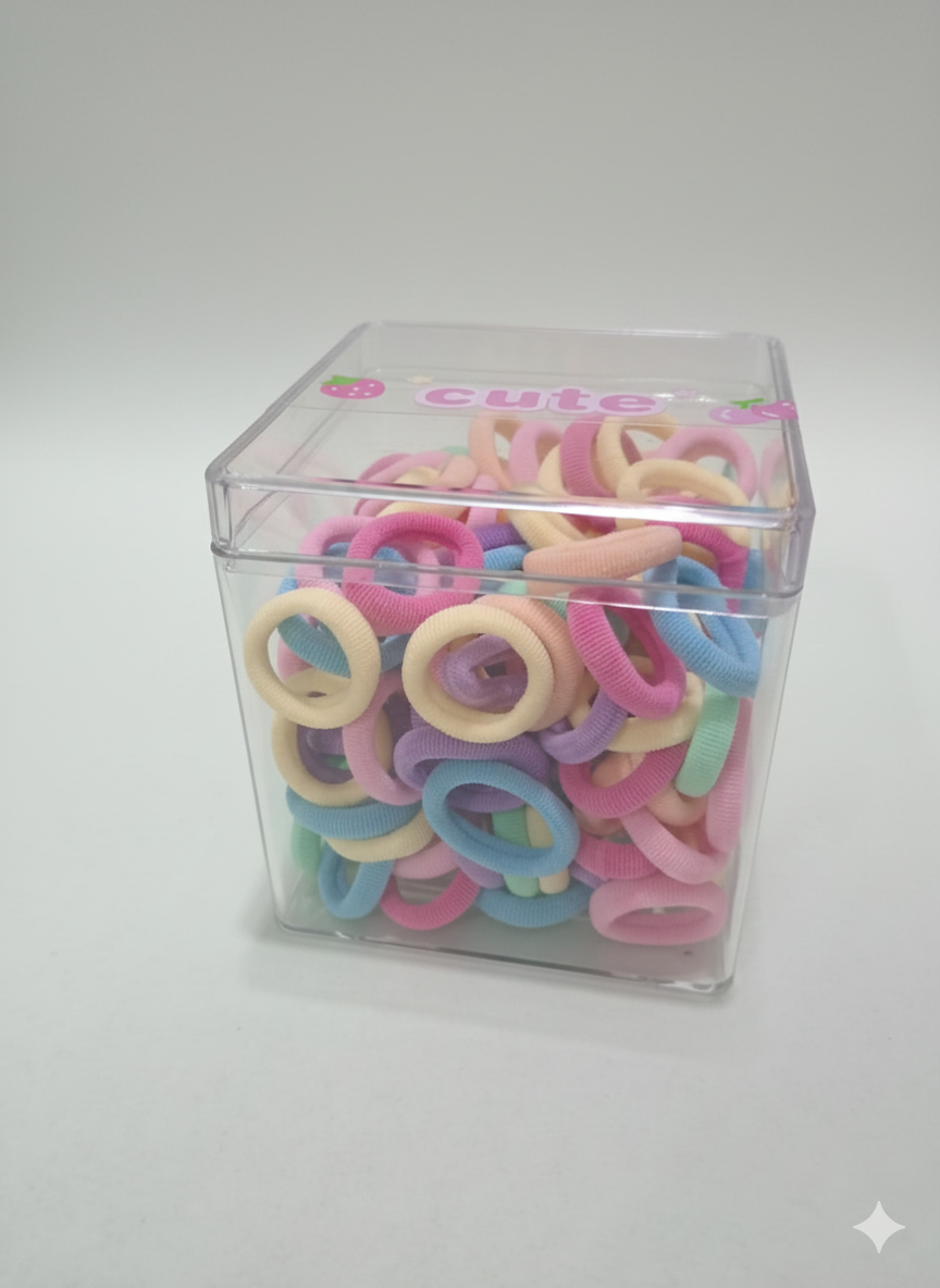 Cute Pastel Hair Ties Box – 100+ Soft Elastic Bands for Kids