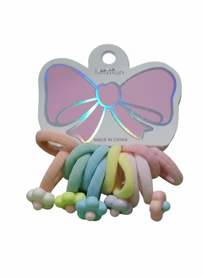 Pastel Soft Hair Ties – Pack of 10 (With Cute Flower Beads)