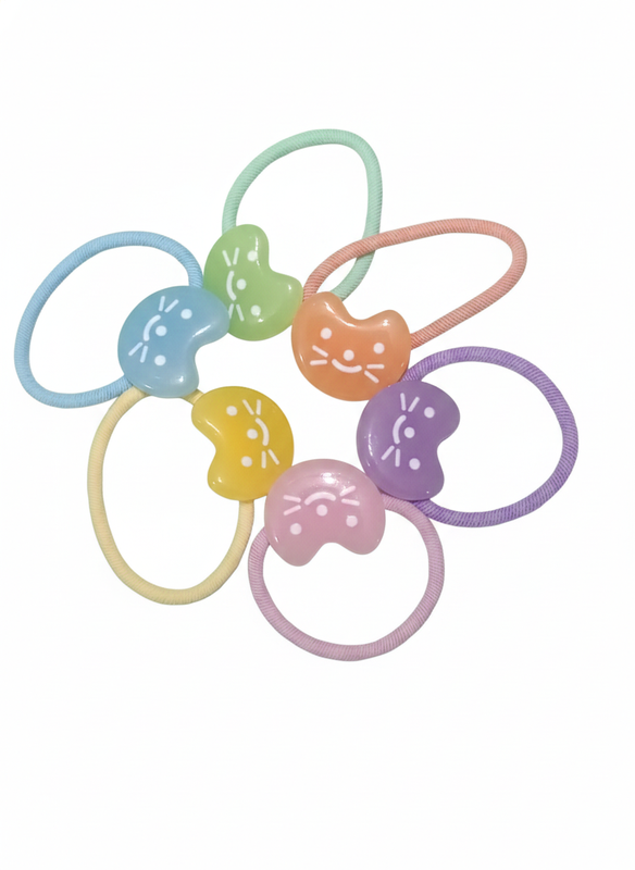 Cute Kitty& Fish Elastic Hair Ties – Pastel Pony (Pack of 6)