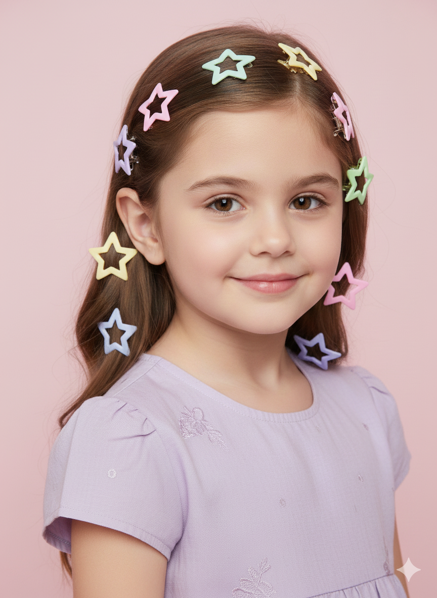 Kawaii Star & Fish Hair Clip Set– 6 pairs of Pastel Snap Clips