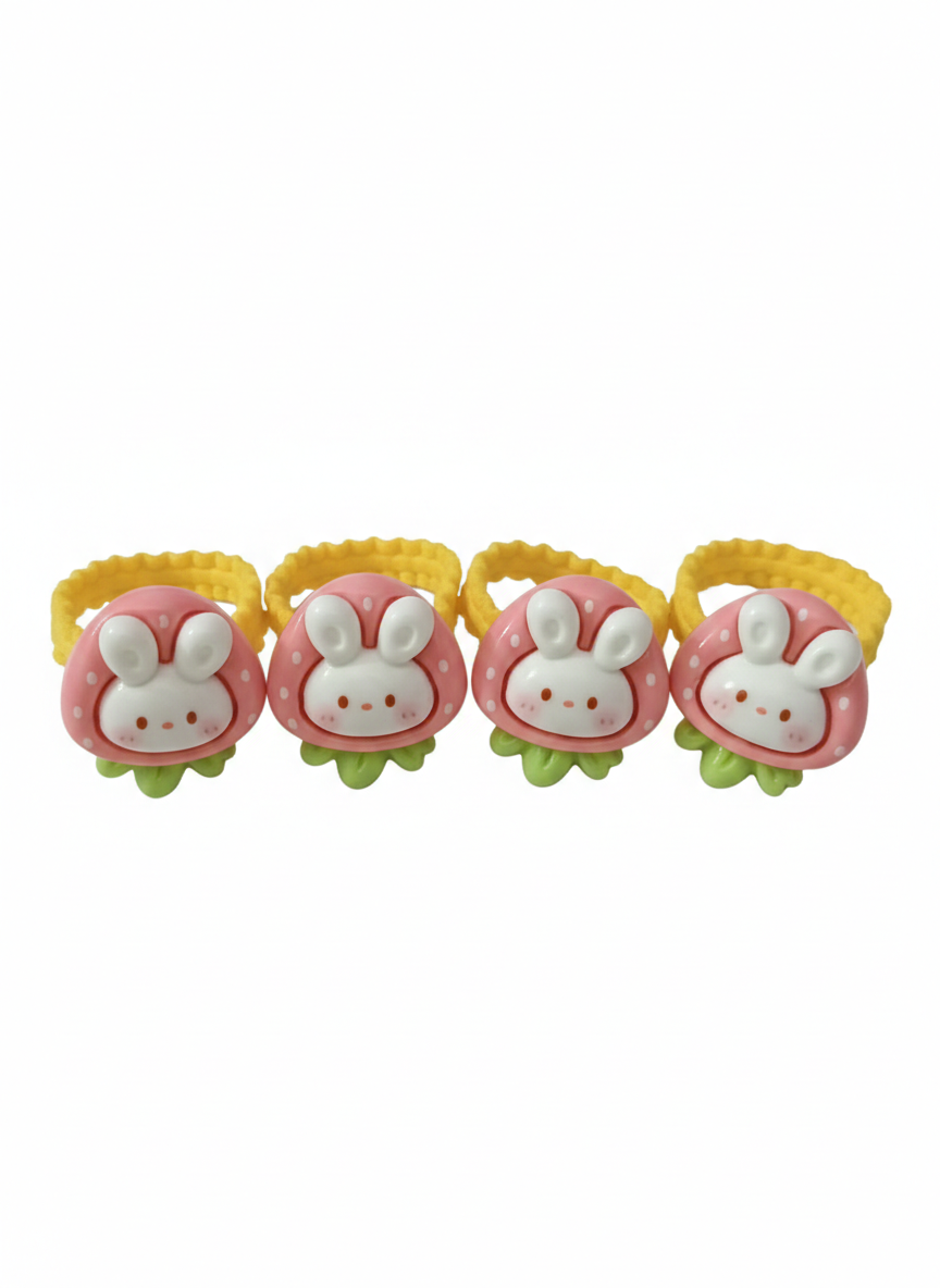 Kawaii bunny Strawberry Hair Elastics - (Pack of 5)