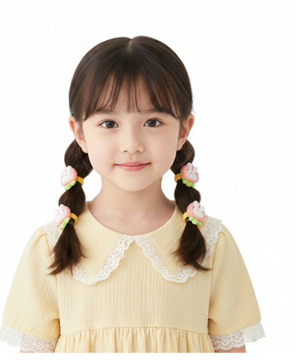 Kawaii bunny@Strawberry Hair Elastics - Set of 5