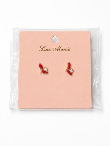 Cute Red High Heel Stud Earrings with Crystal for Women