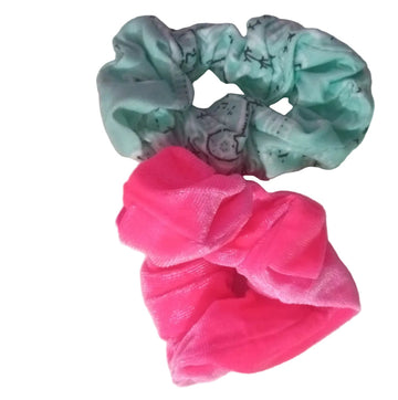 A pair of velvet scrunchies